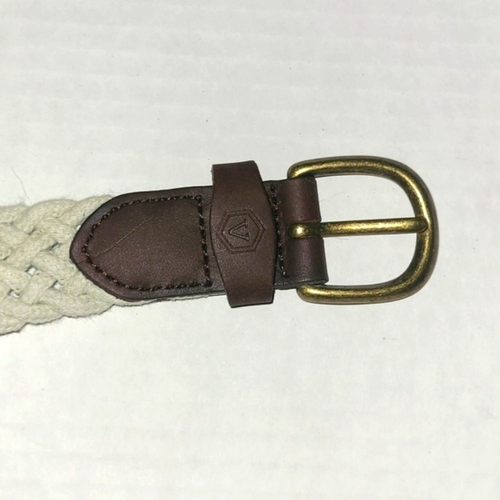 Woven cotton belt cream white with dark brown ends gold brass buckle - Picture 4 of 5